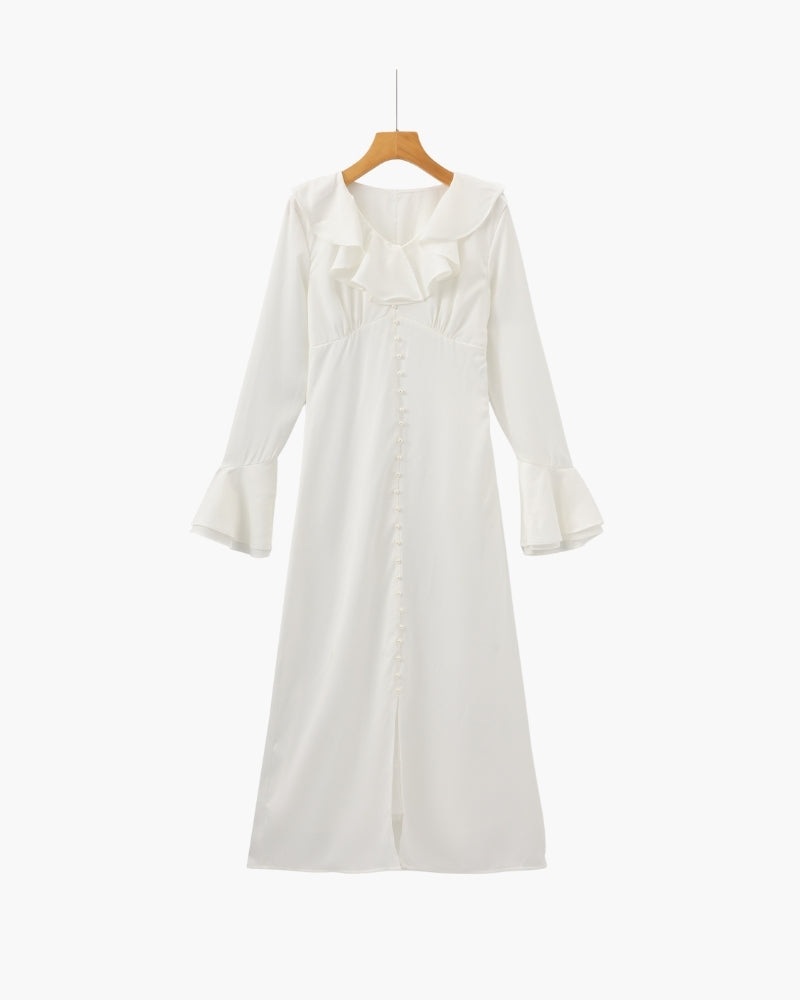 Midikleid mit Perlenknöpfen und Rüschen