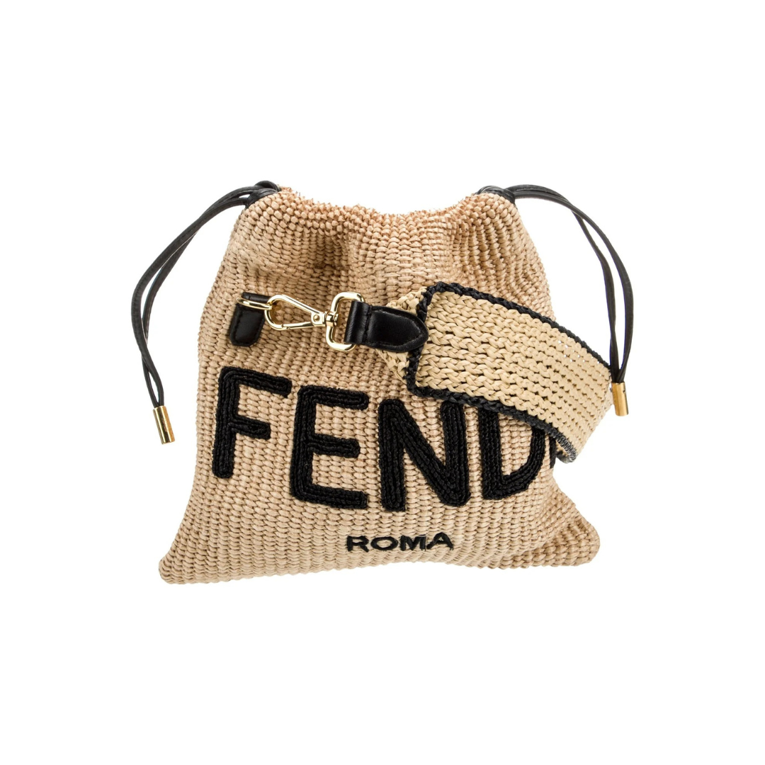 FENDI SACK KLEINE GEWEBTE STROHTASCHE IN BEIGE