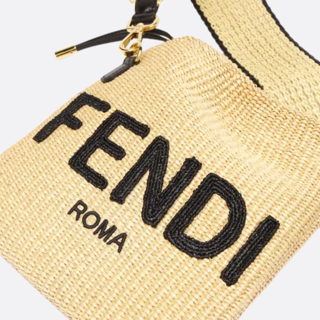 FENDI SACK KLEINE GEWEBTE STROHTASCHE IN BEIGE