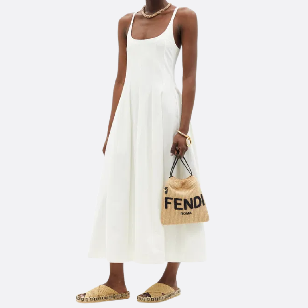 FENDI SACK KLEINE GEWEBTE STROHTASCHE IN BEIGE